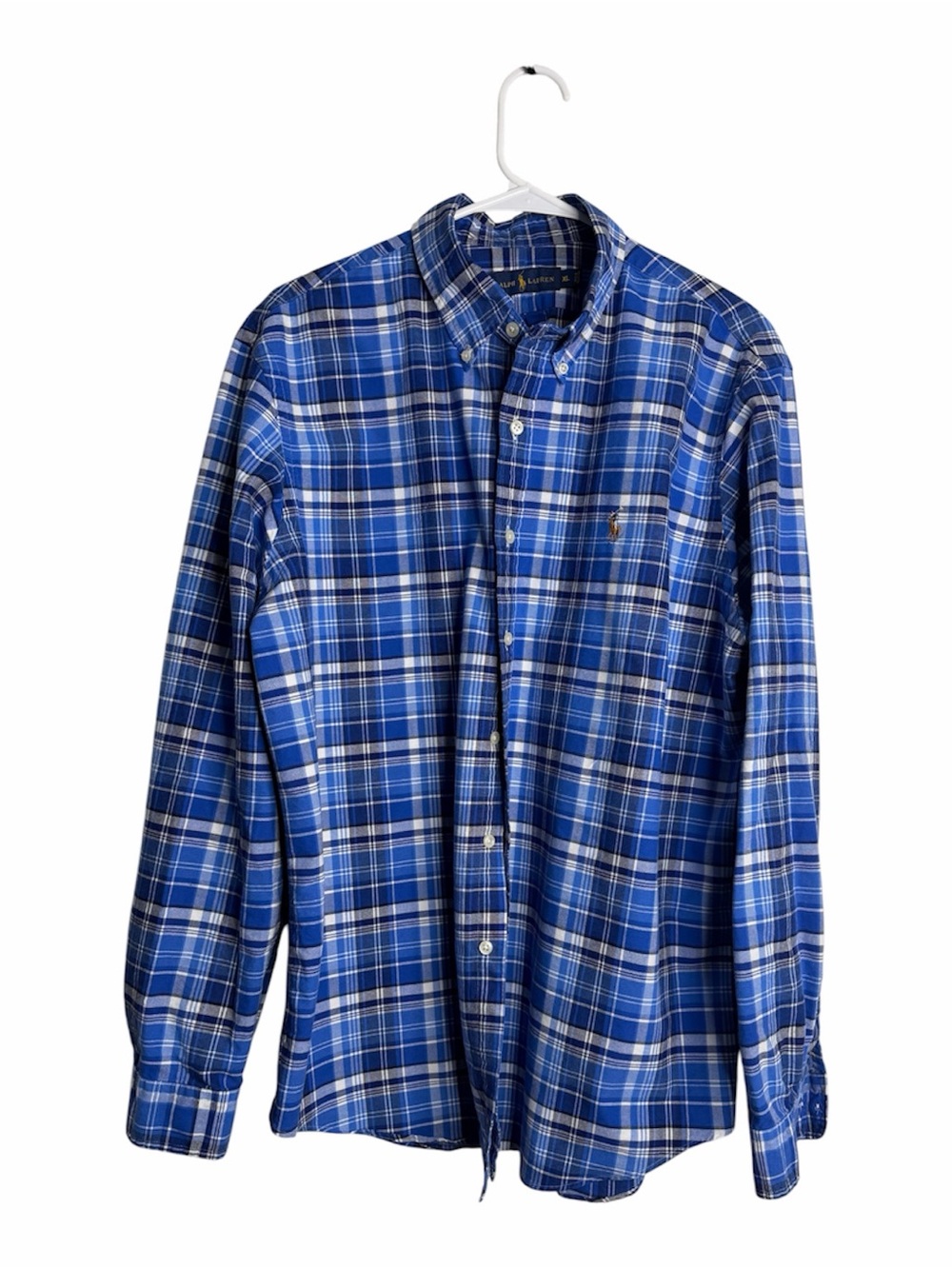 Ralph Lauren Men’s Blue Plaid Button‑Down Shirt Classic Fit, Pony Logo Luxury